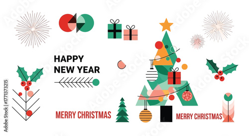 Festive Holiday Season Graphics Merry Christmas and Happy New Year Elements and Icons