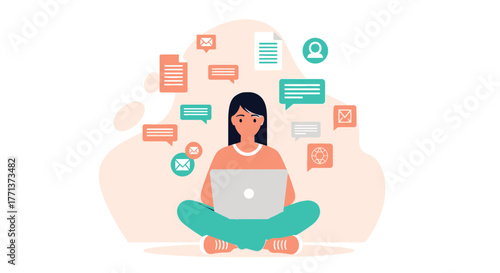 Woman Working Remotely, Utilizing Tech for Communication and Information Access