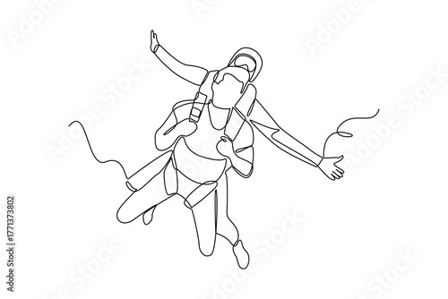 Simple continuous line of paragliding activity. Simple line, creativity, vector.