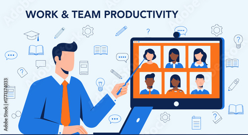 Online Meeting Team Productivity Conference With Diverse Participants and Leader