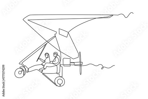 Simple continuous line of paragliding activity. Simple line, creativity, vector.