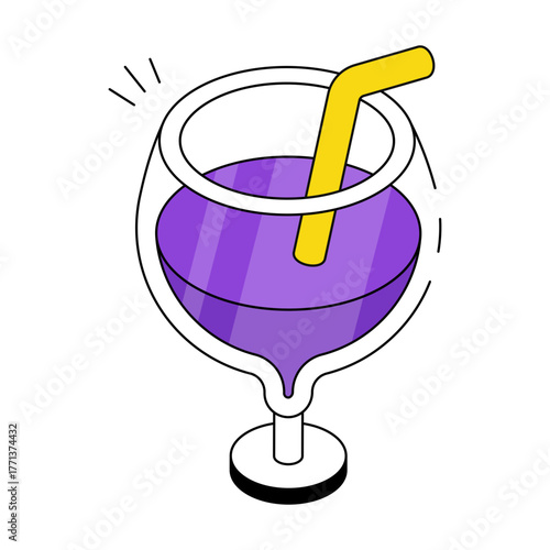 Juice glass icon, cocktail editable vector