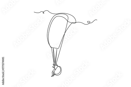 Simple continuous line of paragliding activity. Simple line, creativity, vector.
