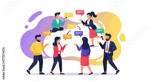 People Communicating, Discussing, and Sharing Ideas in a Colorful, Modern Illustration