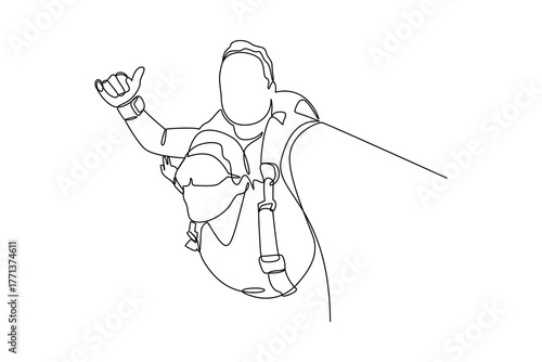 Simple continuous line of paragliding activity. Simple line, creativity, vector.