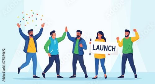 Team Celebrating A Successful Project Launch With Joy And Excitement Together