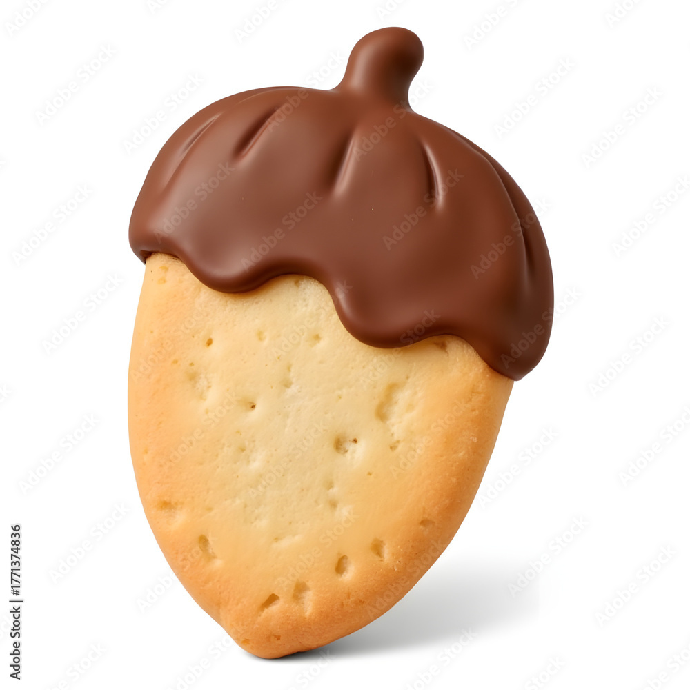 Fototapeta premium Acorn-shaped cookie with chocolate glaze, festive treat