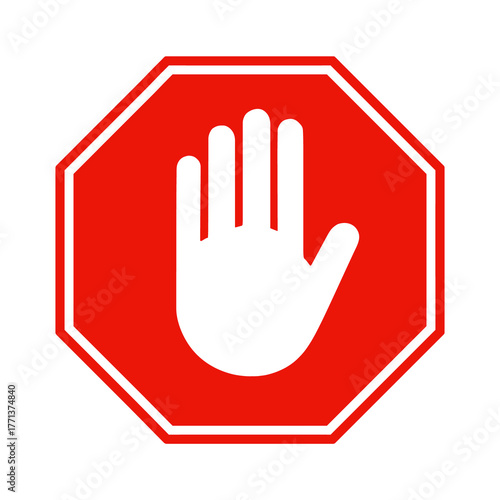 Red Stop Hand Block Octagon Sign, Stop Symbol and Warning Traffic Sign png