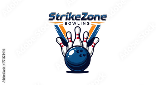 Bowling Zone House Logo Vector – Sport Club Emblem and Recreation Label Design - Strike Bowling Label Vector – Ball and Pins Logo for Bowling Center