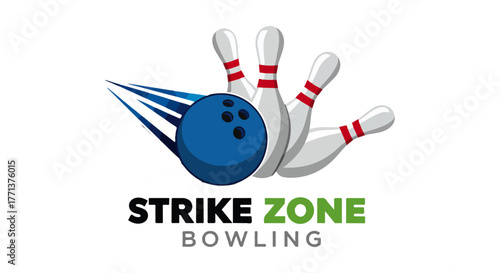 Bowling Hit Strike Logo Vector – Sport Club Emblem and Recreation Label Design - Bowling Label Vector – Ball and Pins Logo for Bowling Center