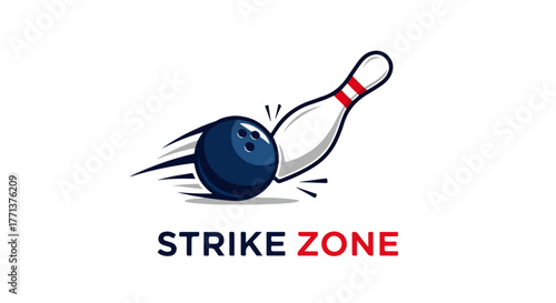 Strike Bowling Logo Vector – Sport Club Emblem and Recreation Label Design - Bowling Label Vector – Ball and Pins Logo for Bowling Center