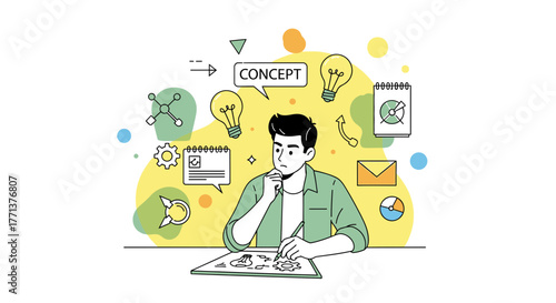 Thoughtful Designer Working On Creative Concepts While Focused In Deep Contemplation