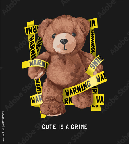 bear doll with waning yellow tape vector illustration created by hand drawn