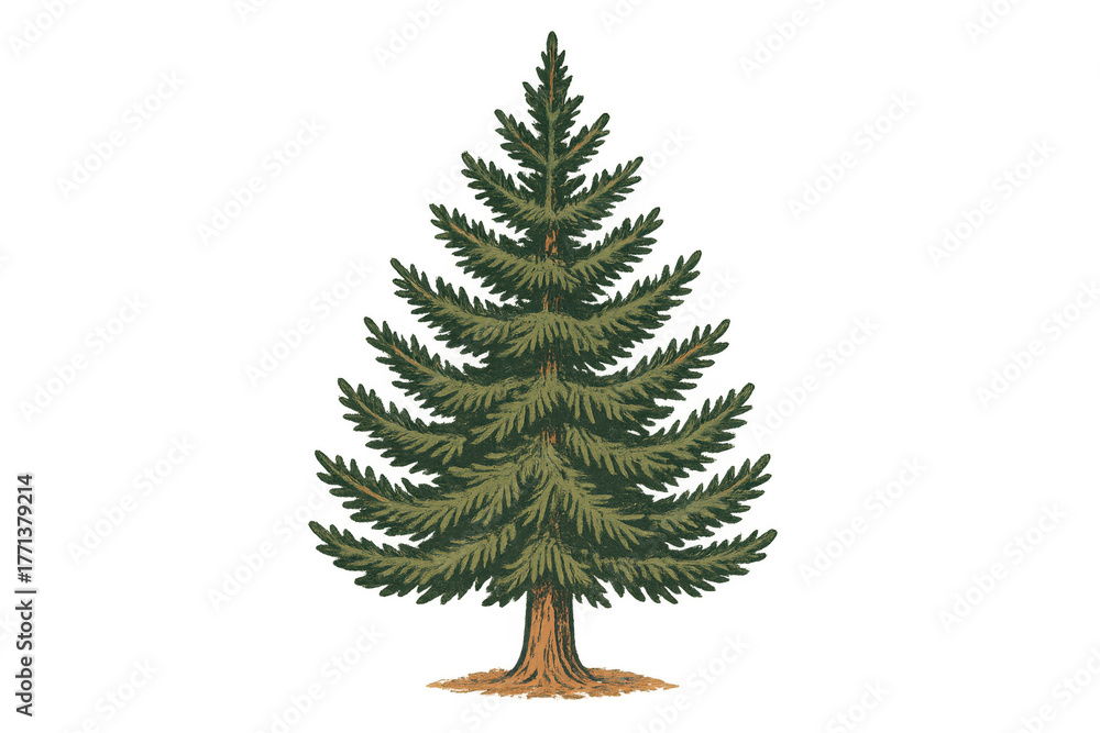 Obraz premium Spruce tree providing a natural forest element, a vintage botanical illustration on transparent background