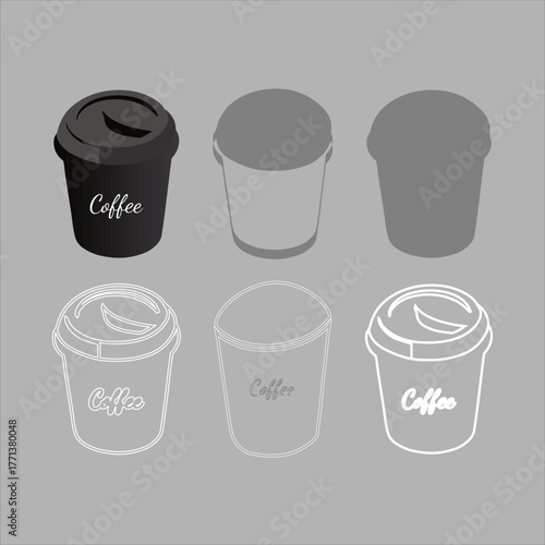 Coffee Cup Icons and Outlines Collection