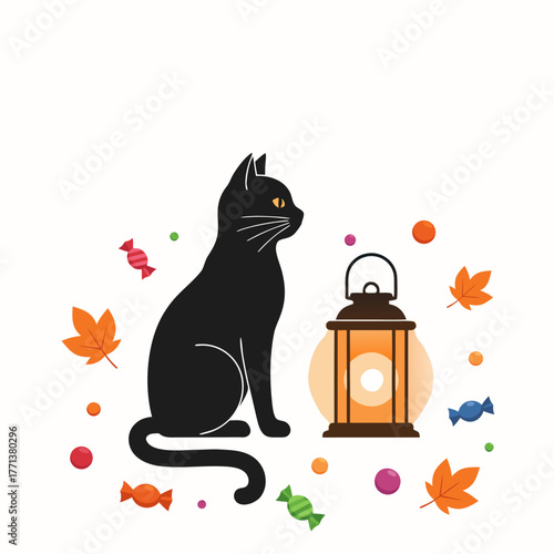 Black Cat Halloween Lantern Icon