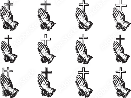 Praying Hands with Cross SVG Vector