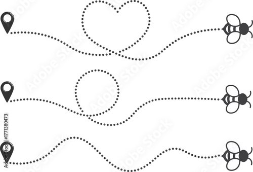 Vector illustration of a dotted bee flight path