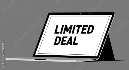 A laptop screen displays the words LIMITED DEAL, suggesting a special offer.