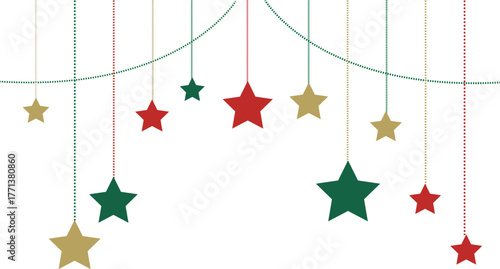 Hanging Red Green and Gold Stars Design on Transparent Background