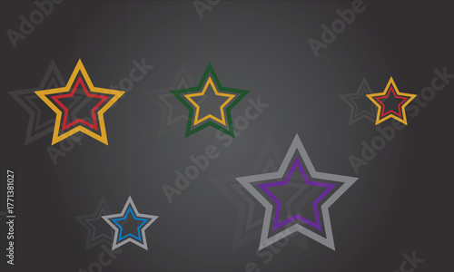 Colorful Neon Stars Outline on Dark Background