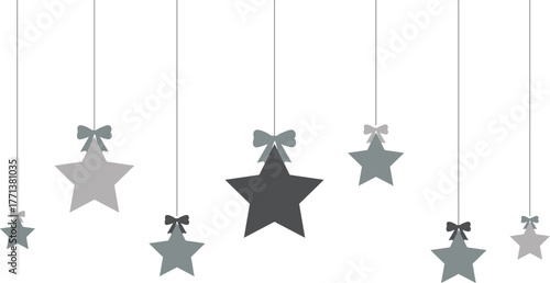 Hanging Silver and Gray Stars Decoration on Transparent Background
