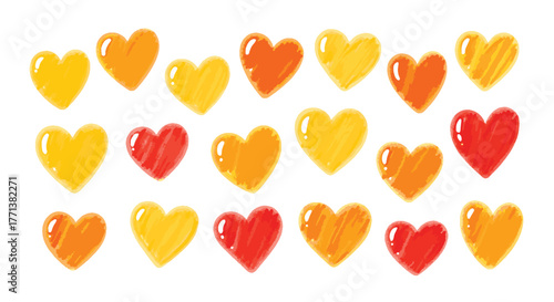 Vibrant hand-drawn heart pattern with artistic crayon texture, perfect for conveying warmth, love, and affectionate sentiments