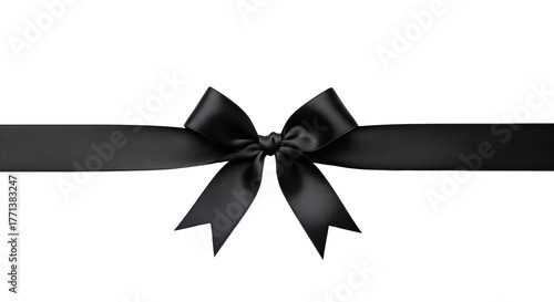 Elegant black ribbon bow mourning symbol Isolated on transparent background, png