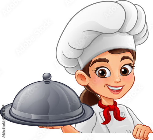 A smiling woman chef female...