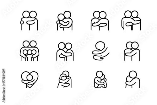 Embracing People Line Drawings Set