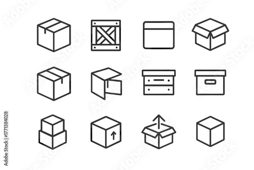 Box Icons Set in Line Style