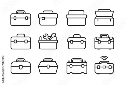 Toolbox icons set in line style on grid layout