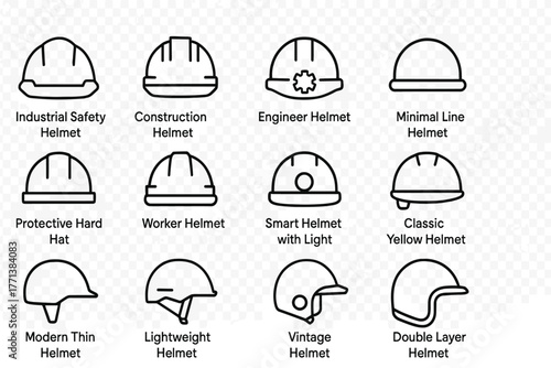 Helmet Types Line Drawings Set