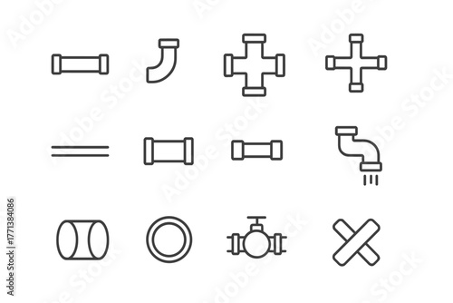 Pipe and Plumbing Icons Set in Minimalistic Line Style