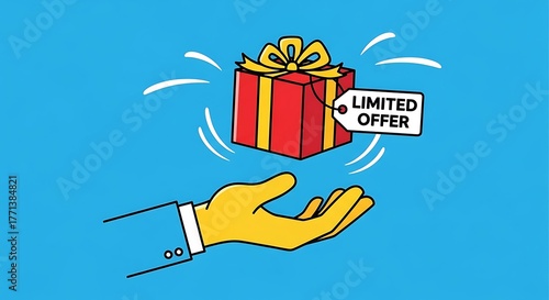 Hand presenting a red gift box with a 