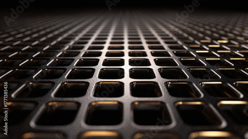 Abstract metal grid pattern, showcasing the intricate detail and texture of the surface