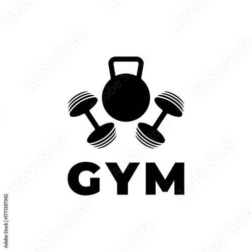 dumbbell icon with gym text without background