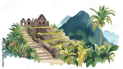 Inca Trail. Inca Trail hand drawn watercolor illustration