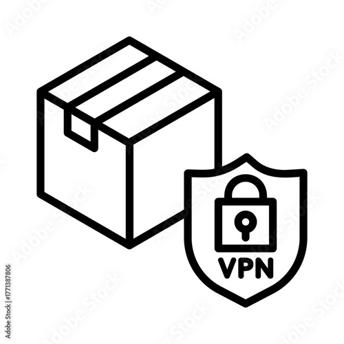 VPN encapsulation icon. The package is protected by a shield and a lock.