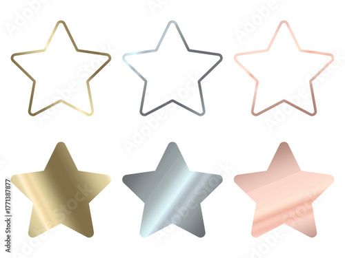 メタルカラーの星の装飾のイラストセット