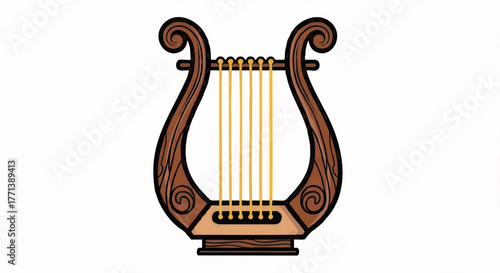 Stylized illustration of an ancient Greek lyre. A classical stringed musical instrument icon. Vector graphic for music and mythology concepts