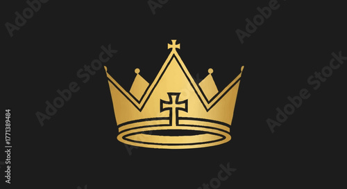 Crown of life vector illustration. Golden royal symbol with a christian cross. Elegant minimalist logo design