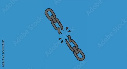 Stylized vector illustration of a broken chain. Freedom, liberation, and independence concept. Simple graphic icon of a weak link