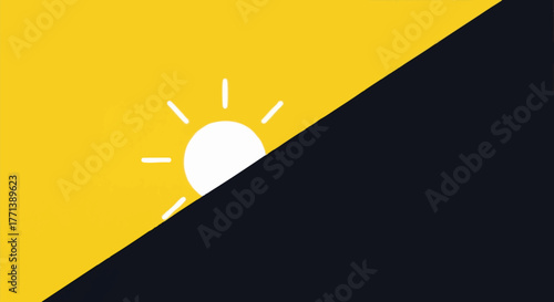 Light in darkness vector illustration. Geometric division between day and night. Minimalist flat design symbol