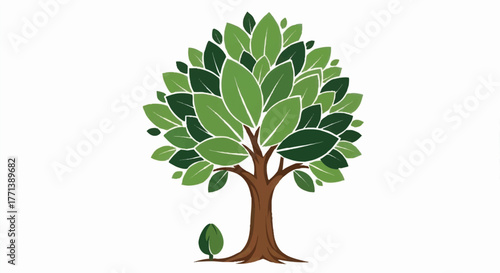 Mustard seed symbol of growth with a large tree and small sapling. Vector illustration representing potential and new beginnings. Flat design graphic isolated on white