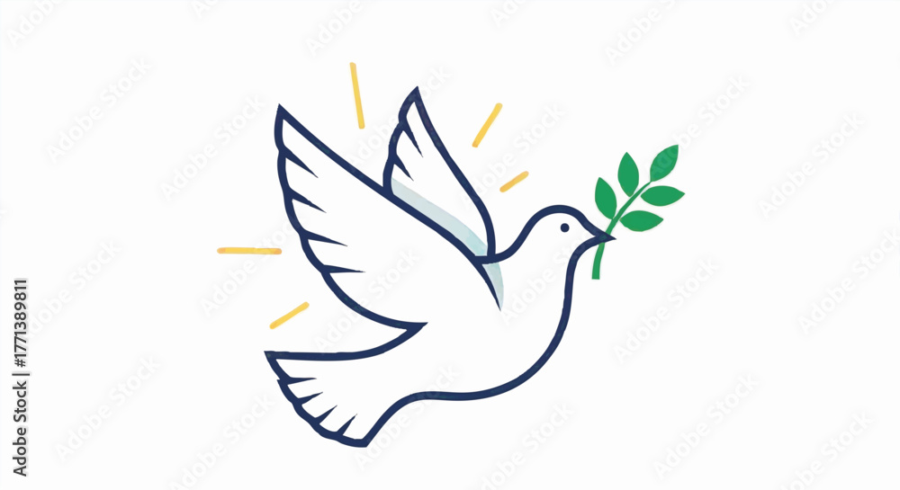 Obraz premium Dove with an olive branch vector illustration. A symbol of peace, hope, and faith. Hand-drawn sketch icon for religious and spiritual concepts