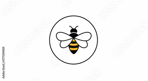 Cute cartoon bee illustration in a circle.