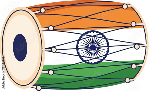 Indian Dholak Drum Vector with Tricolor Flag Design – Independence Day Cultural Music Icon