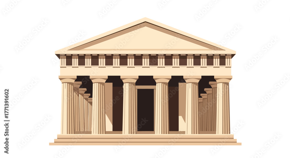 Obraz premium Classic ancient temple with pillars. Vector graphic illustration of a Greek or Roman historic building isolated on a white background