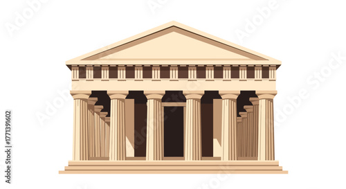 Classic ancient temple with pillars. Vector graphic illustration of a Greek or Roman historic building isolated on a white background